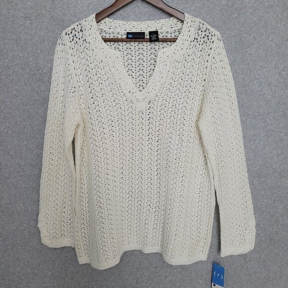 Relativity Sweaters - Relativity Womens Crochet Knit Sweater Top Size 1X White Cottagecore Boho NWT